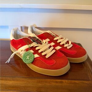 Gucci Red and White Adidas Gazelle Suede & Velvet Sneakers